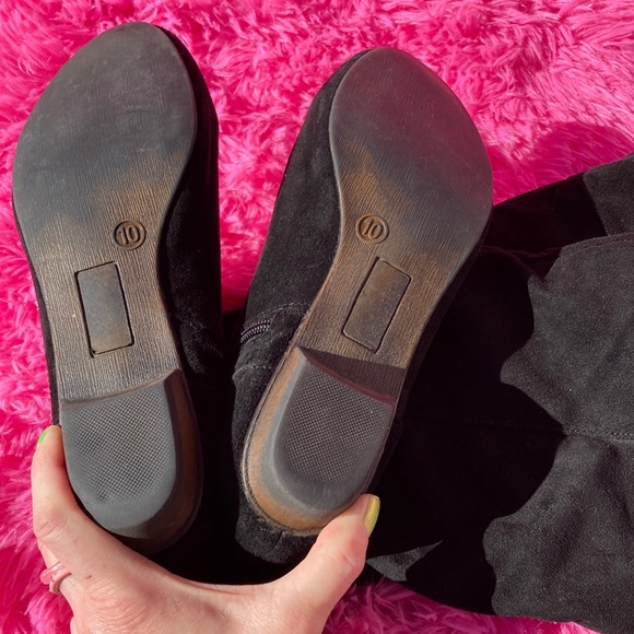 Black soft fabric tall slouch boots with zip closure and buckle detail size 10 - Picture 7 of 7